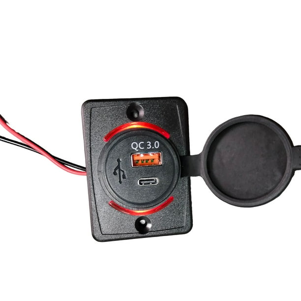 Toma de corriente para coche de PC, accesorios adaptadores de carga USB 3,0 de carga rápida universal antiflaming preperforados modificados 18W Cargadores de dispositivos electrónicos Luz roja