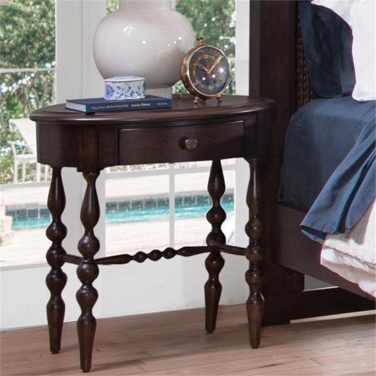 tobacco brown end table StyleCraft Drum Side | Carthage Furniture sustainable kiln Rodanthe Tobacco Brown Wood 1-drawer
