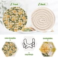 thumbnail image 4 of 6PCs Round Coasters Set Heat Resistant Washable Kitchen Table Decorations with Storage Rack Gingham Pattern Yellow Roses, 4 of 7