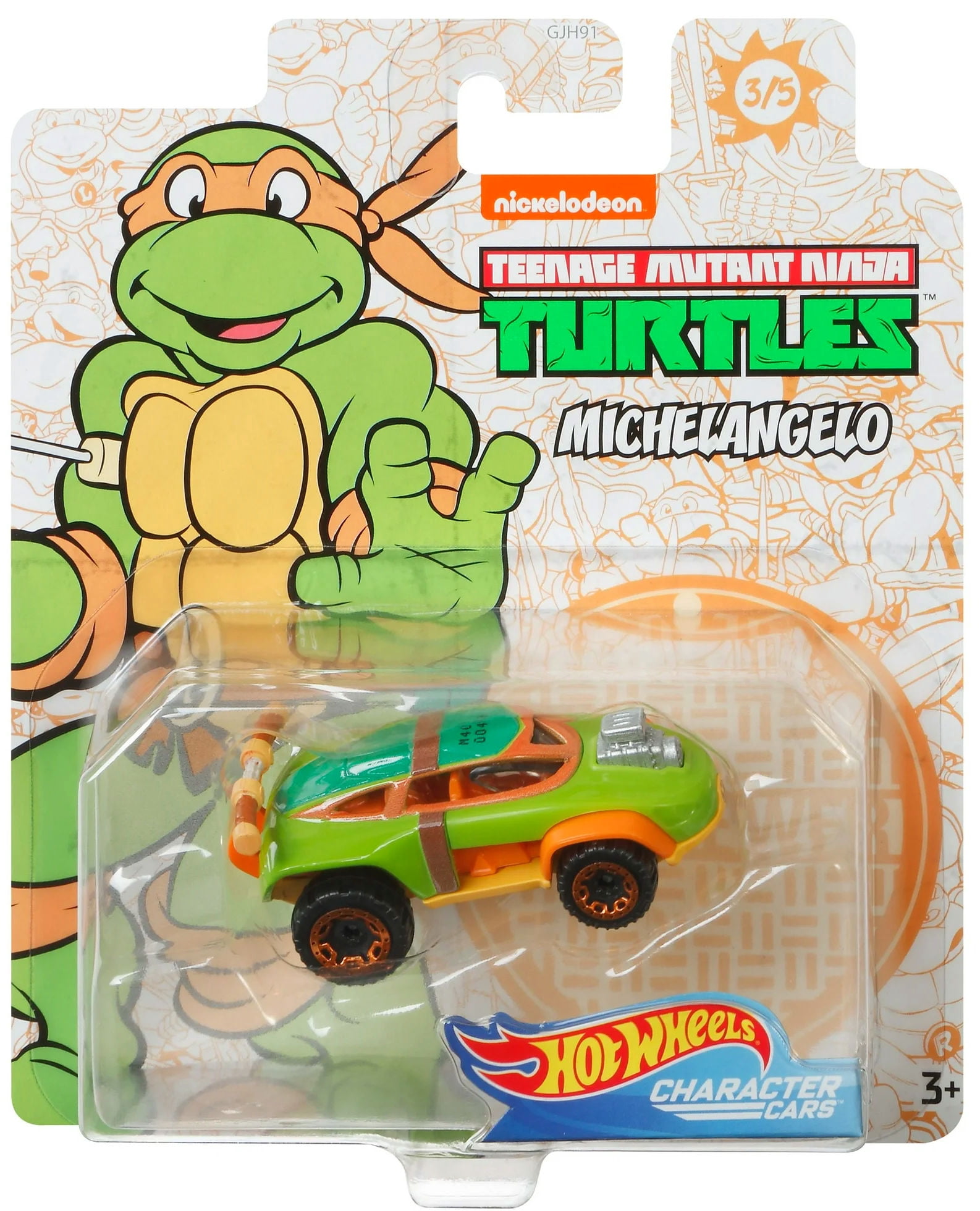 Hot Wheels TMNT Character Cars – 3‑Pack | Leonardo, Michelangelo & Raphael | 1:64 Die‑Cast Turtles Vehicles – Ages 3+