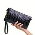thumbnail image 2 of FEIMINA Women's Leather Wristlet, Small Crossbody, Envelope Clutch handbag, Crocodile Embossed Personalized Zipper, Evening Mini Shoulder Bag(Purple）, 2 of 11