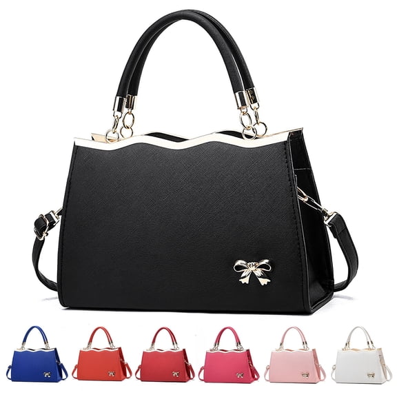 Stylago Womens Fashion Handbags Leather Top Handle Detachable Strap Crossbody Tote Bags Ladies Bow Shoulder Purses for Shopping Black