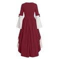 thumbnail image 4 of Ynynloco Women's Renaissance Medieval Costume Victorian Dress Long Sleeve Boho Midi Dress Vintage Square Neck Tiered Ruffle Flowy Pockets Dress, 4 of 7