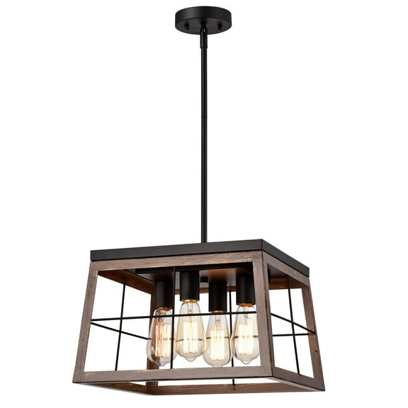 RADIANCE goods Industrial 4 Light Ancient Wood Large Pendant Ceiling Fixture 16" Wide