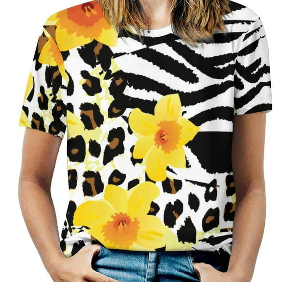 Women T-Shirt Classic Leopard O Neck T-Shirts Short-Sleeve Trendy Animal Print Design Tshirt Casual Clothing Big Size XL