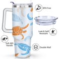 thumbnail image 3 of 40oz Cute Ocean Life Turtle Stainless Steel Flip Straw Tumbler Spill Proof Travel Cup Double Wall Vacuum Insulated Coffee Mug with Top Handle, 3 of 6