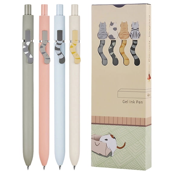 4 Pack Cat Tail Retractable Gel Pens – 0.5mm Kawaii Black Ink Fine Point Pens, Smooth Writing for Journaling & Note Taking, Cute High-End Stationery Gift Set