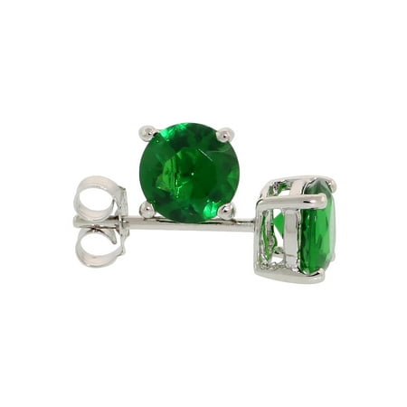 Worldjewels Sterling Silver Cubic Zirconia Emerald Earrings Studs Sterling Silver Cubic Zirconia Emerald Earrings Studs Green Color 6 Mm Platinum Coated Basket Setting 2
