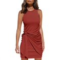 thumbnail image 1 of Women's Sleeveless Crew Neck Tank Dress Tie Waist Ruched Bodycon Mini Dress, 1 of 5