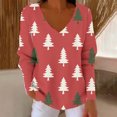 thumbnail image 6 of Tops for Women Christmas Printed Long Sleeved V-neck Loose Casual Coarse Woven Pit Stripe Hoodie Top Womens Blouse Plus Size Red XL, 6 of 6
