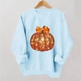 thumbnail image 4 of Fall Sweatshirts for Women Pumpkin Print Halloween/Thanksgiving Holiday Tops Crewneck Long Sleeve Pullover (M, Sky Blue|Pumpkin), 4 of 6