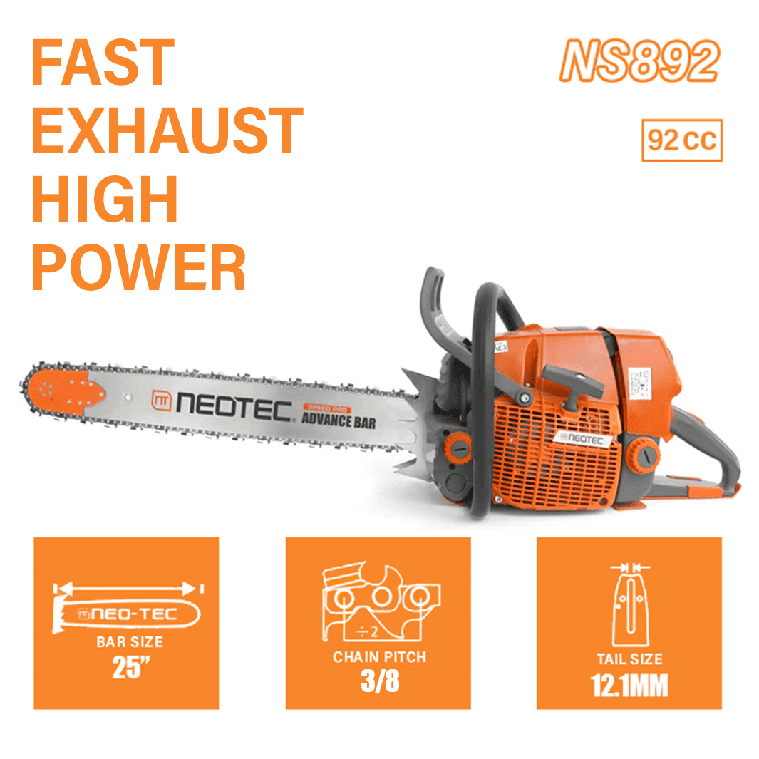 Neotec NS892 25" 92cc 2-Cycle Gas Chainsaw, Heavy-Duty for  Wood Cutting and Trimming