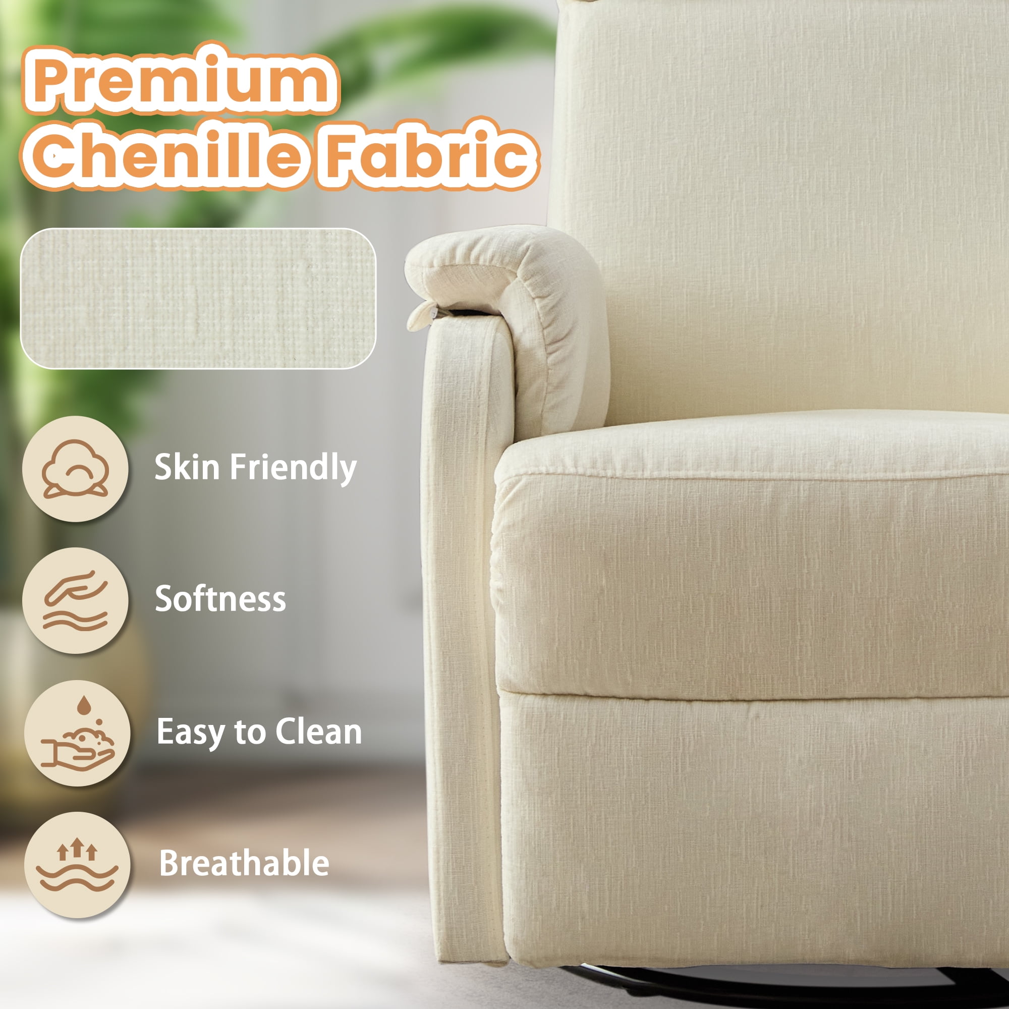 Korser Swivel Rocker Recliner Chair for Small Spaces Chenille for Living Room,Beige