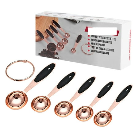 

1 Set of Rose Golden Bakeware Stainless Steel Measuring Spoon Set with Buckle