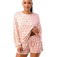 thumbnail image 2 of Mint Plus Pink - Women's Two Piece Outfits Pajama Set | Long Sleeve Shirt and Elastic Shorts Pant Lounge Set with Pocket | Made in USA | Drawstring Neck Style | Sizes S to XXL, 2 of 4
