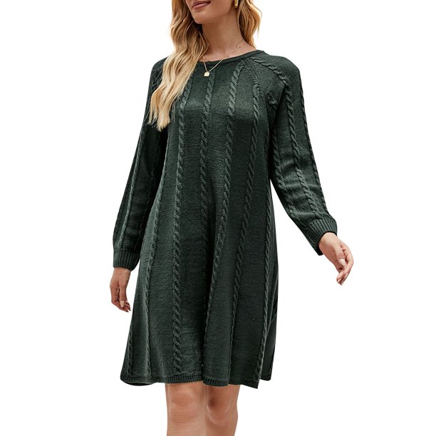 Vestido de punto de mujer de moda Color sólido O Cuello de manga larga Casual Elegante Vestido de in Abanopi Medio