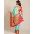 thumbnail image 3 of Turquoise Blue & Red Ethnic Motifs Zari Silk Blend Banarasi Saree - 15560628, 3 of 5