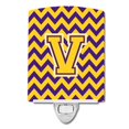 thumbnail image 1 of Carolines Treasures CJ1041-VCNL Letter V Chevron Purple & Gold Ceramic Night Light, 1 of 1
