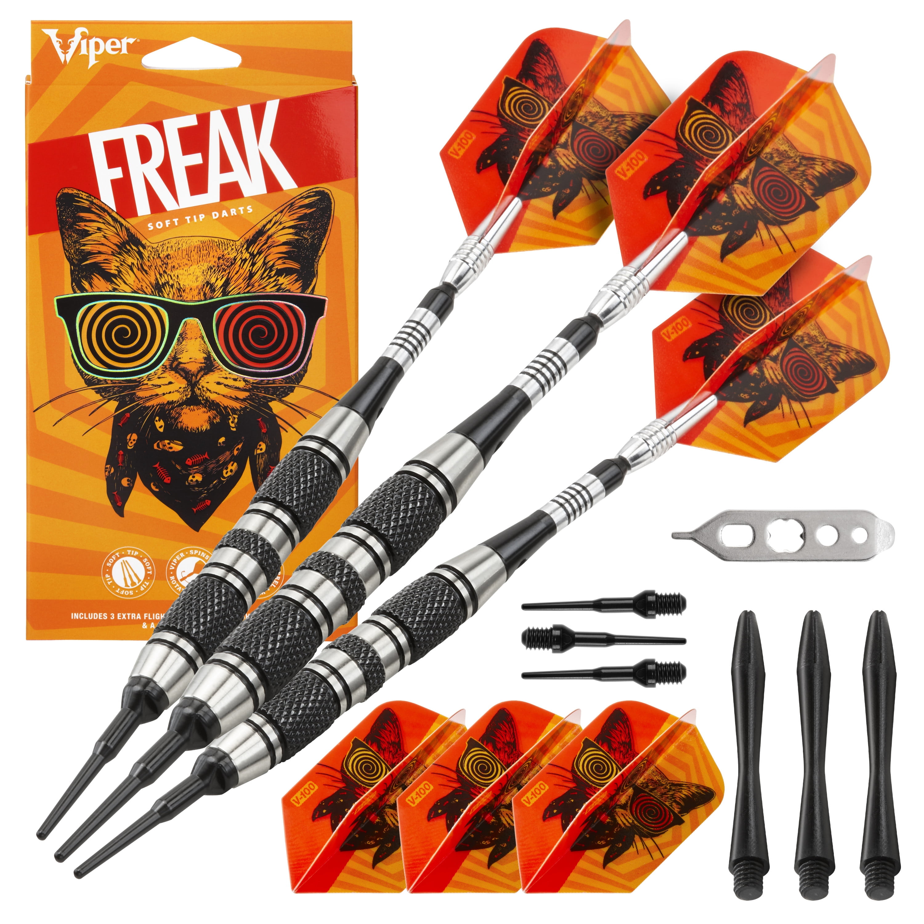 Viper The Freak Soft Tip Darts 3 Knurled Rings Barrel 18 Grams and Casemaster Select Pink Nylon Dart Case