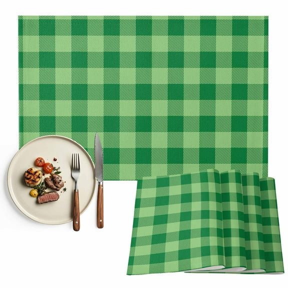 Placemats Set of 4, Green White Check Plaid Place Mats Farmhouse Style Tablemats Washable Placemat Table Decoration for Kitchen Table Dinner Party Home Decor Indoor Outdoor 13x19 Inch