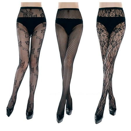 

Kanggest Tights Womens High Waist Tights Fishnet Stockings Thigh High Pantyhose Black-3 Pairs