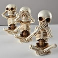 thumbnail image 5 of Skeletons Statue Hear See Speak No Evil Baby Halloween Figurines Home Decorative, Set of Three, 4.8 in, Oyster White Polyresin, 5 of 7