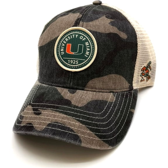 University Miami Hat Classic Adjustable Hurricanes Mesh Trucker Camo Cap