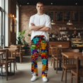 thumbnail image 5 of Men's pajama pants with vibrant， abstract cat print， soft home pajama pants， casual and comfortable loose fit pajama pants， elastic waistband， the ideal gift for birthdays and holidays., 5 of 10