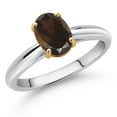 thumbnail image 2 of Gem Stone King 925 Sterling Silver and 10K Yellow Gold Brown Smoky Quartz Solitaire Engagement Ring for Women (1.20 Cttw, Oval 8X6MM, Gemstone Birthstone, Available in Size 5, 6, 7, 8, 9), 2 of 4