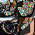 thumbnail image 2 of Uorisanigo Rainbow Flower 10 Pcs Cars Seat Covers with Comfortable Soft Car Steering Wheel Cover and Cars Seat Belt Cover Auto Water Cup Coaster Chapstick Holder Universal Fit for Car SUV, 2 of 7