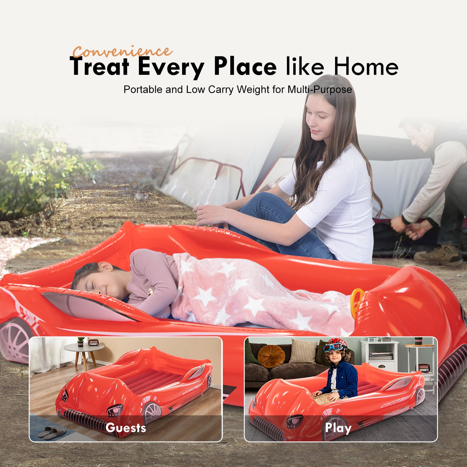 Honeydrill Travel Air Bed Inflatable Air Mattress with Raised Sides, Red