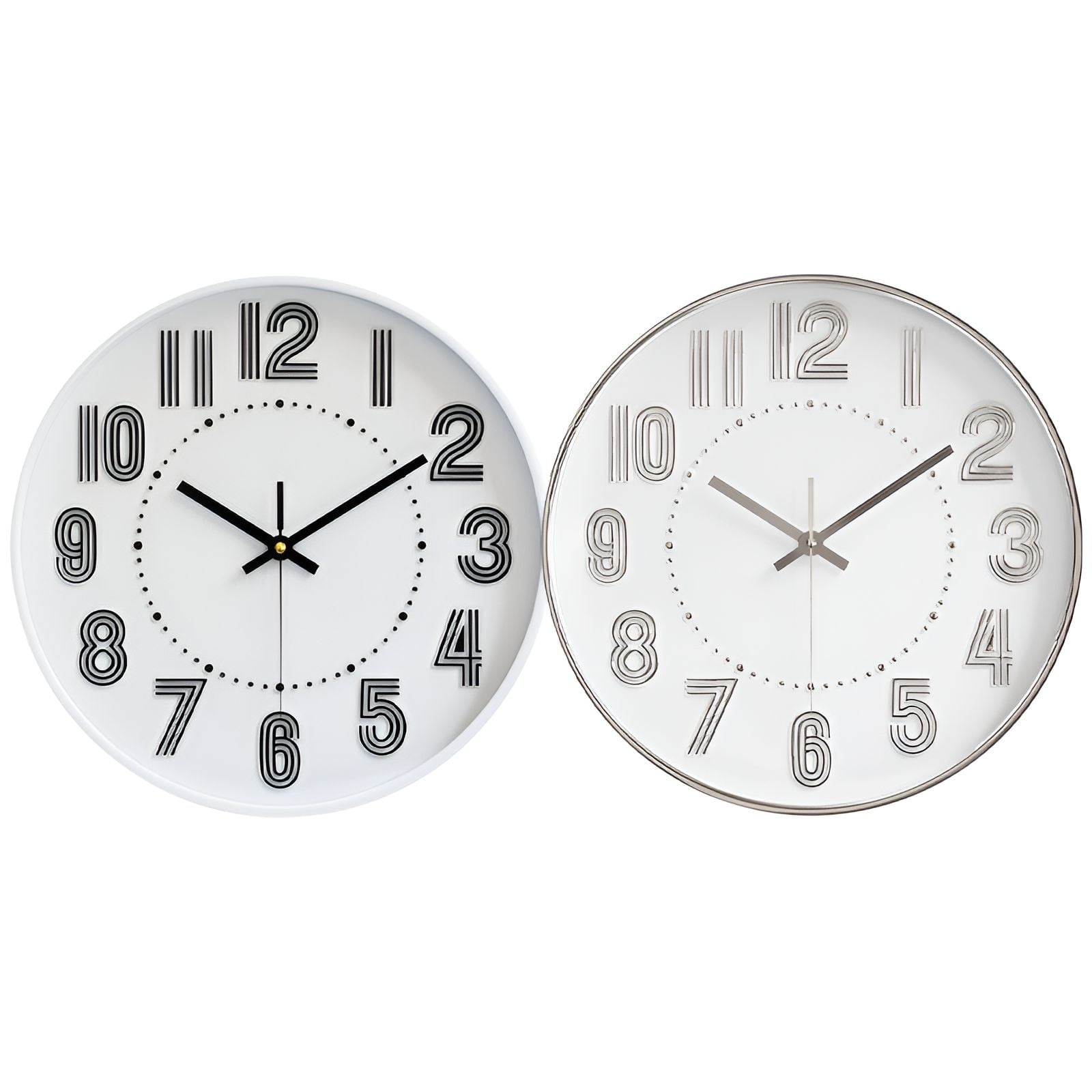 AURENIX 2Pcs Wall Clock,Whisper Quiet Modern Wall Clock,Seamless Function Bathroom Clock,White&Silver,12In