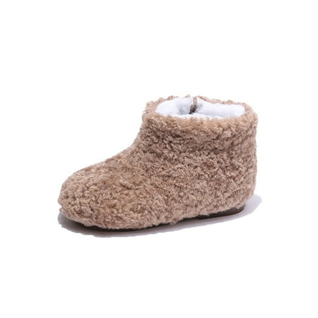 

SIMANLAN Girls Comfortable Winter Warm Shoes Lightweight Round Toe Walking Breathable Plush Lining Casual Comfort Shoe Khaki 9C