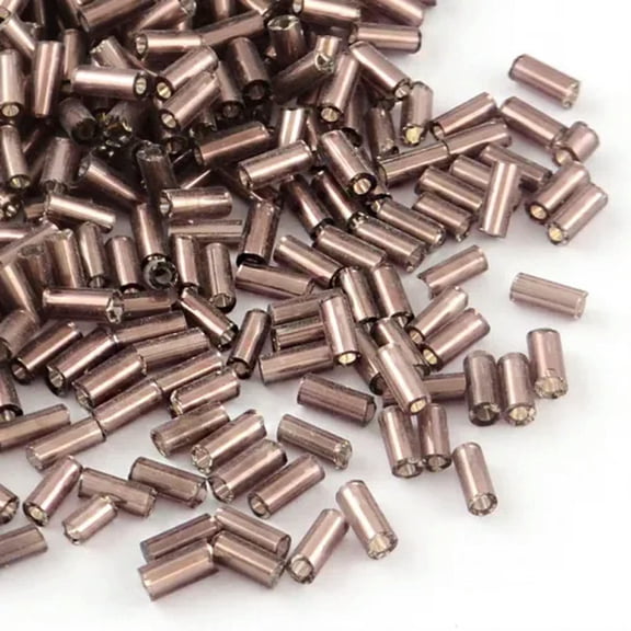 U8MO 3000pc/100g Silver Lined Tube Glass Tiny Beads Loose Bugle Bead Smooth 4~4.5x2mm-Rosy Brown