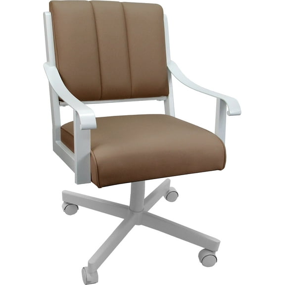 Leather Memphis Dining Caster Chair Swivel Tilt - Brown Leather on White