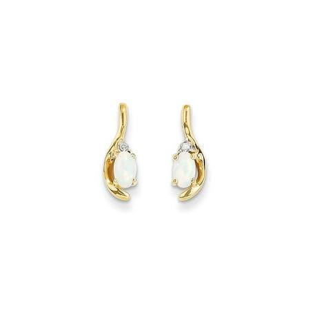 14k Yellow Gold Diamond Opal Post Stud Earrings Drop Dangle Birthstone October Set Style Fine Jewelry For Women Gift