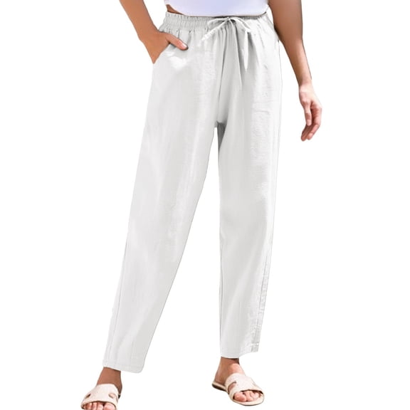 Huankd Petite Pants For Women Linen Pants Women Petite Straight Leg Pants Women Cotton Linen Pants Women White L