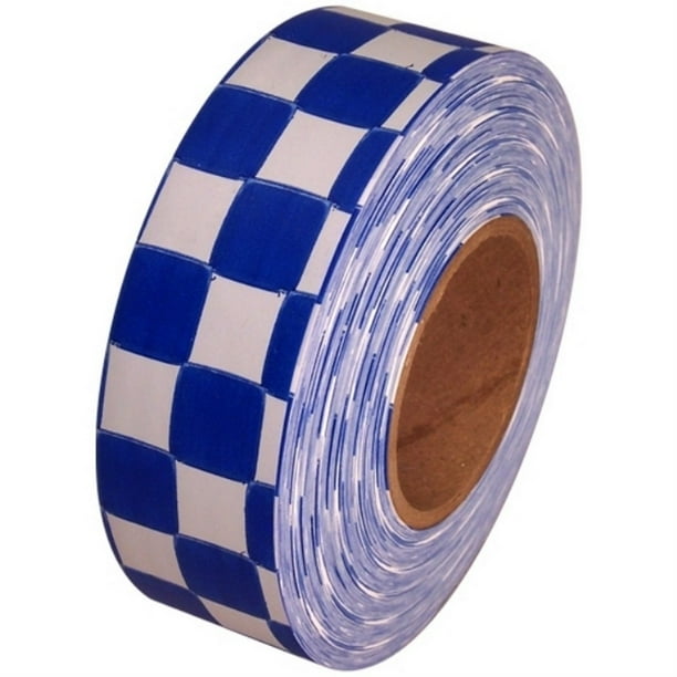 White And Blue Checkerboard Flagging Tape 1 3/16" X 300 Ft Roll NonAdhesive