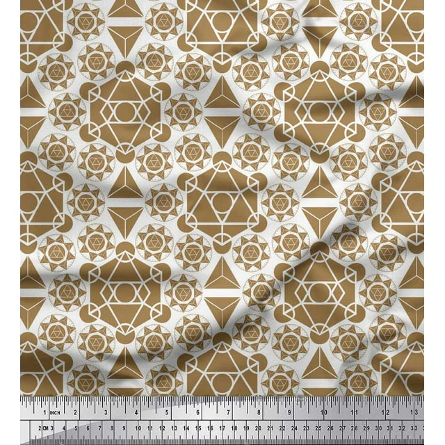 Soimoi Brown polyester Crepe Fabric Sacred Geometric Decor Fabric Printed Yard 52 Inch Wide