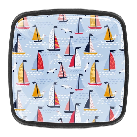 4 Pcs Square Cabinet Handle Cupboard Knob Drawer Pulls Handle Summer Yachts Seagulls Drawer Knobs with Screws Furniture Decoration