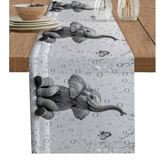 Table Runner Dresser Scarves 70 Inch Long,Abstract Funny Elephant Bathtub Linen Dining Table Runners Modern Animal Art Tabletop Scarf for Wedding Holiday Party Kitchen