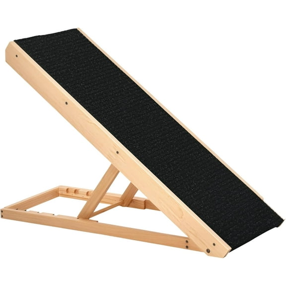 Elevated Dog Ramp for Bed, Foldable and Height Adjustable Pet Ramp for Cats with Non-Slip Finish, Pine 35.5" L x 16" W x 24" H, Black