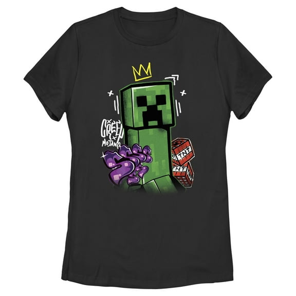 Women's Minecraft Creeper King Graphic Tee Black Medium