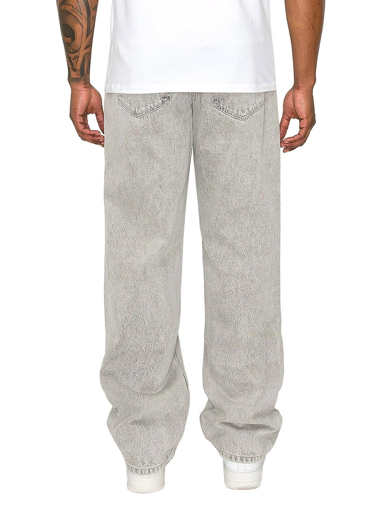 Victorious Men's Baggy Wide Denim Jeans, Grey, Relaxed Fit, Size