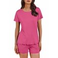thumbnail image 3 of Ekouaer Pajama Set for Women with Pockets Short Sleeve 2 Piece Lounge Set Women Loose T Shirts and Shorts Soft Sleepwear, 3 of 6