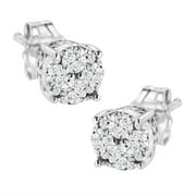 .925 Sterling Silver 1/2 cttw Prong Set Round-Cut Diamond Cluster Stud Earring (I-J Color, I2-I3 Clarity)