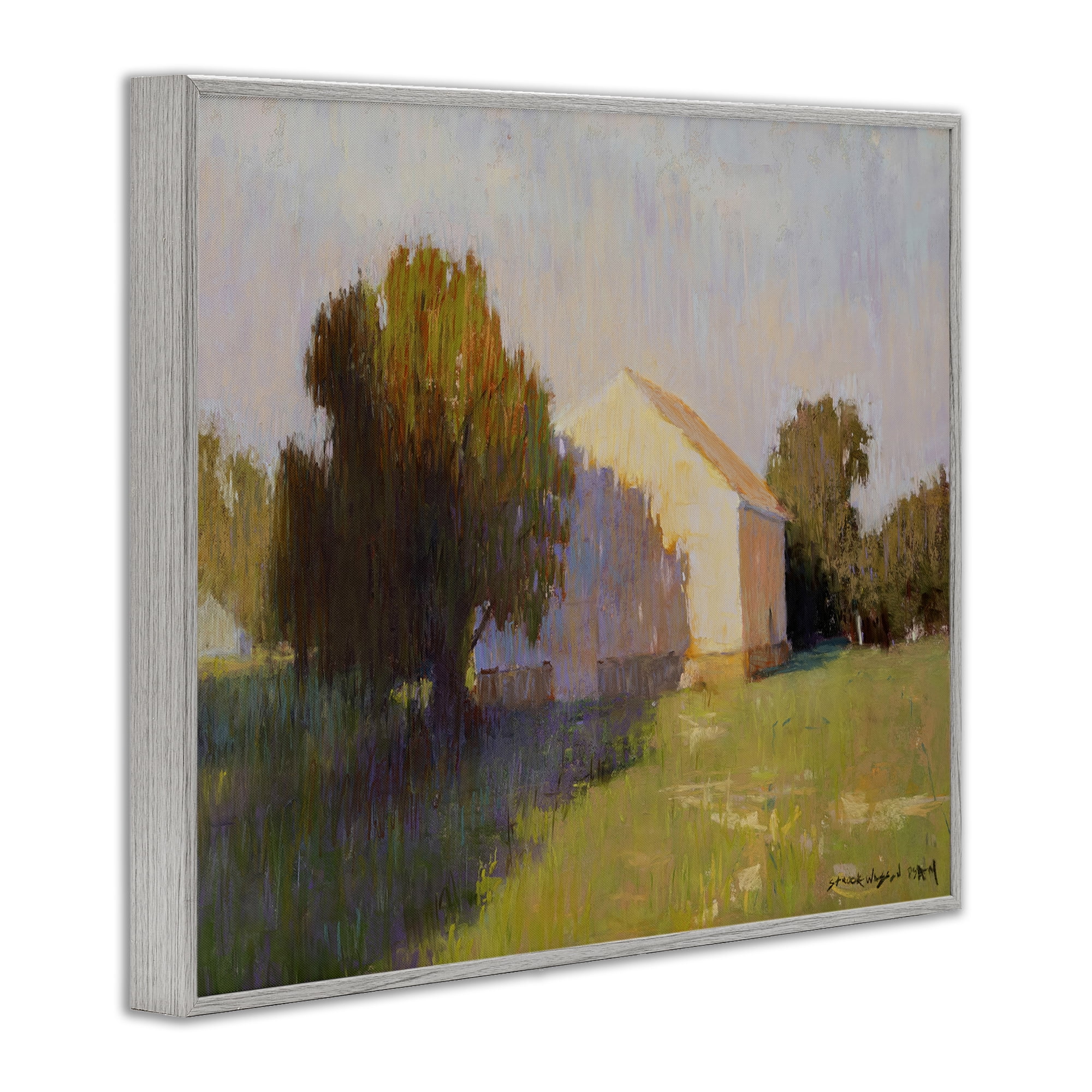 Stupell Industries Summer Farm View Landscape Painting Gray Framed Art Print Wall Art, 14 x 11