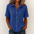 thumbnail image 2 of hoksml Women's Crinkle Button Down Shirt, Short Sleeve Collared Blouse, Casual Loose Fit Top for Daily and Office Wear, 2 of 6