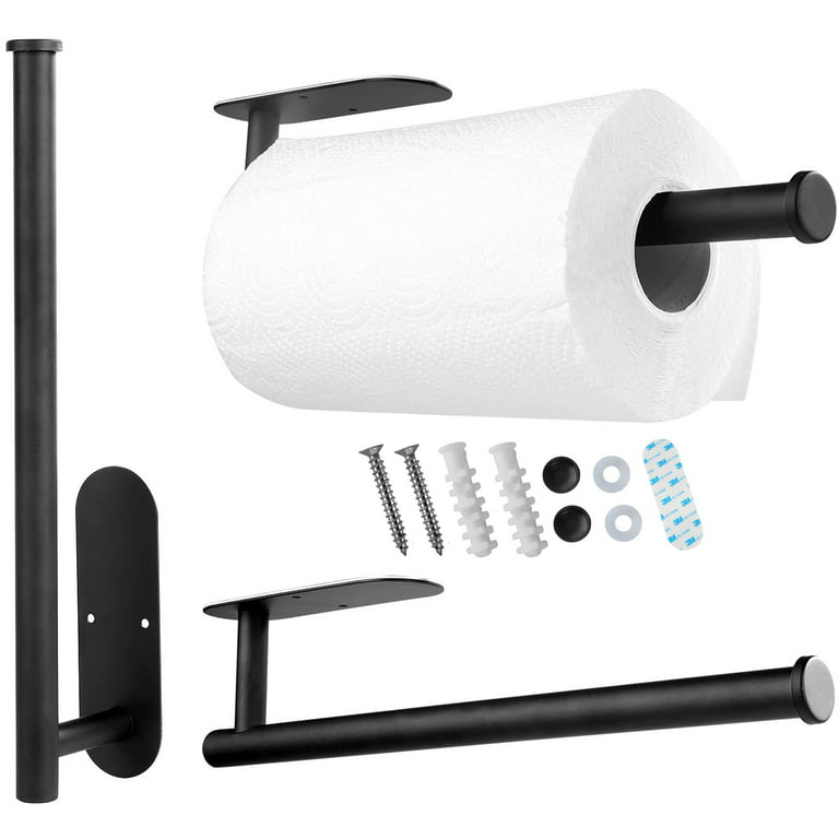 Paper Towel Holder Under Cabinet - Both Available in Adhesive and Drilling  - Black Paper Towel Holder Wall Mount - Upgraded Aluminum Paper Towel Rack