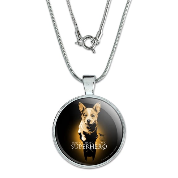 Superhero Dog Shadow 1" Pendant with Sterling Silver Plated Chain